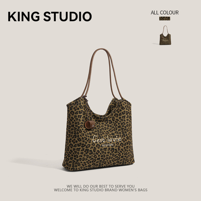 小众豹纹帆布包大容量通勤托特包