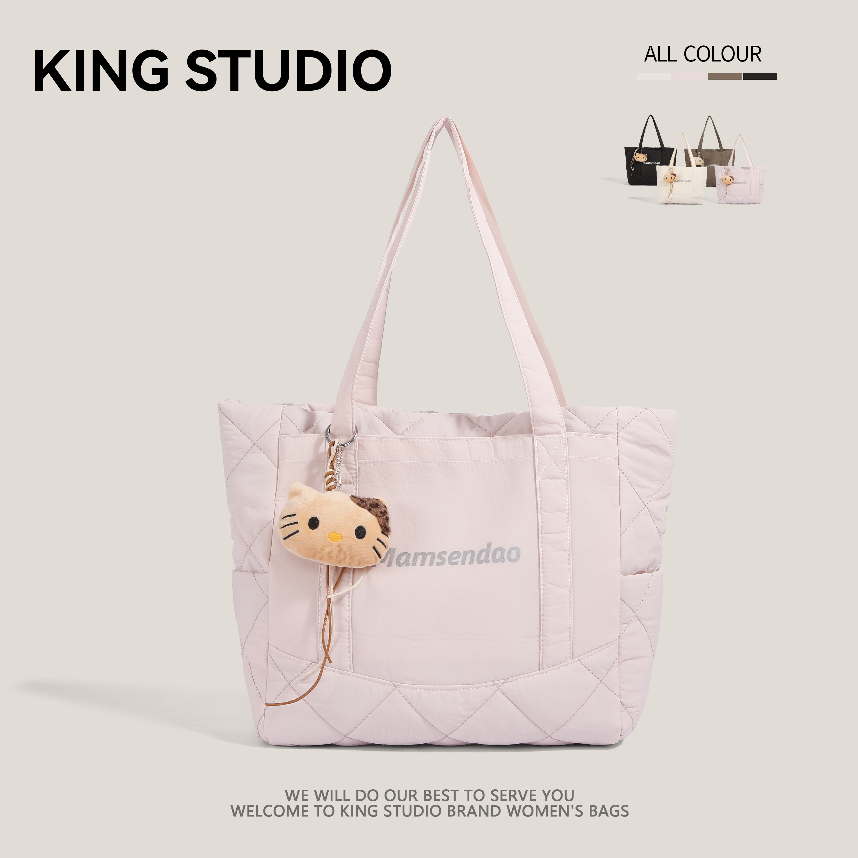 粉色字母印花托特包女2026新款潮韩系大容量通勤单肩购物包手提包