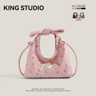 小众设计甜美粉色蝴蝶结手提包女2026新款潮可爱手拎包单肩斜挎包