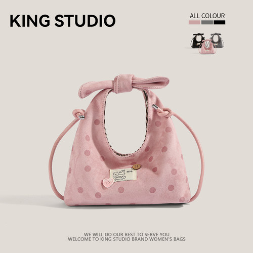 小众设计甜美粉色蝴蝶结手提包女