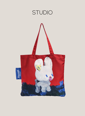 下酒话DrinKing大容量帆布包女2025新款可爱兔子上课单肩包托特包