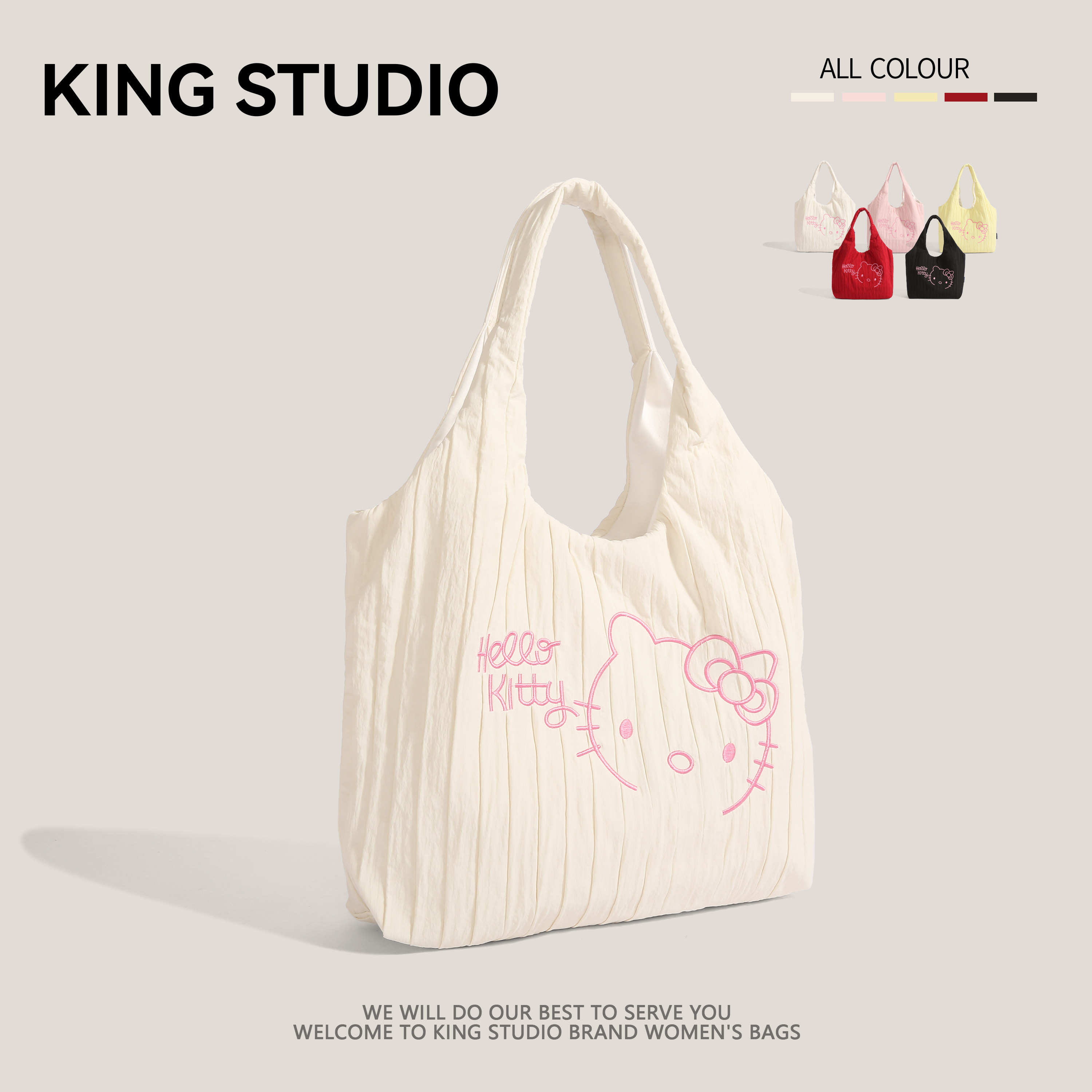 可爱hellokitty褶皱包包女2025新款潮时尚手提单肩包大容量托特包,箱包皮具/热销女包/男包,托特包,淘宝优惠券,粉丝福利购,淘宝优惠卷