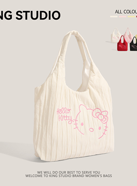 可爱hellokitty褶皱包包女2026新款潮时尚手提单肩包大容量托特包