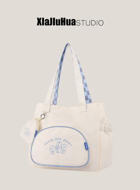 下酒话DrinKing大容量帆布包女可爱刺绣托特包学生上课通勤单肩包