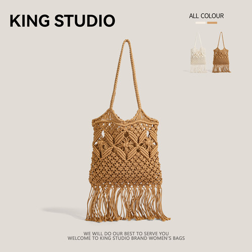 chic复古镂空编织女包沙滩流苏包