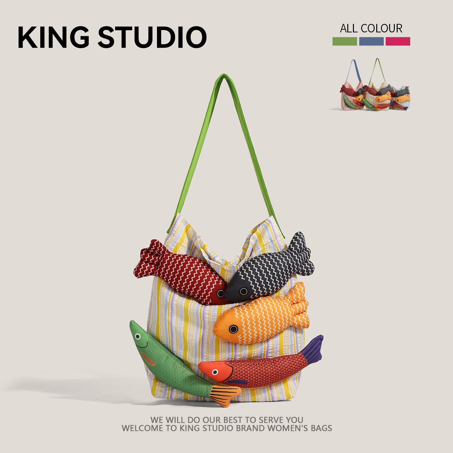 多巴胺拼色好多鱼帆布包包女2025新款时尚单肩包百搭大容量托特包,箱包皮具/热销女包/男包,通用款女包,淘宝优惠券,粉丝福利购,淘宝优惠卷