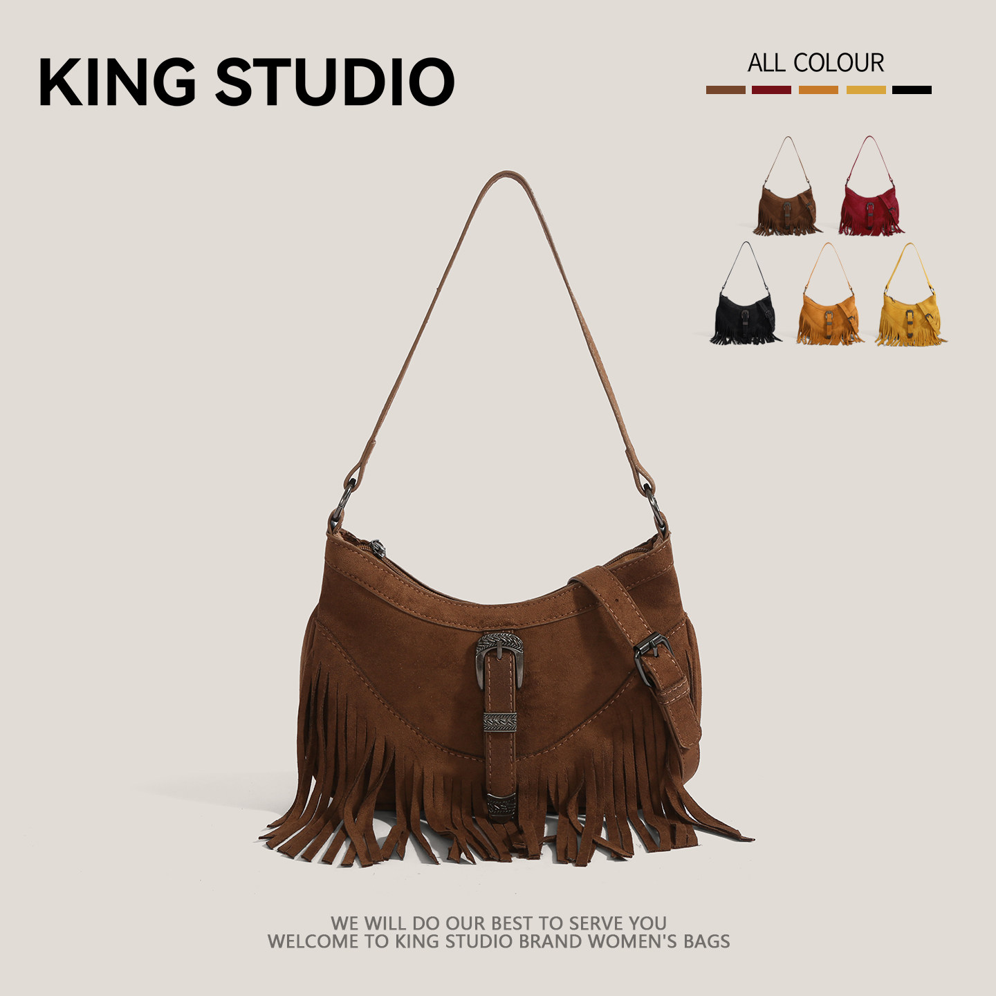 原创复古麂皮绒面流苏马鞍包秋冬小众腋下包高级感西部牛仔斜挎包,箱包皮具/热销女包/男包,通用款女包,淘宝优惠券,粉丝福利购,淘宝优惠卷