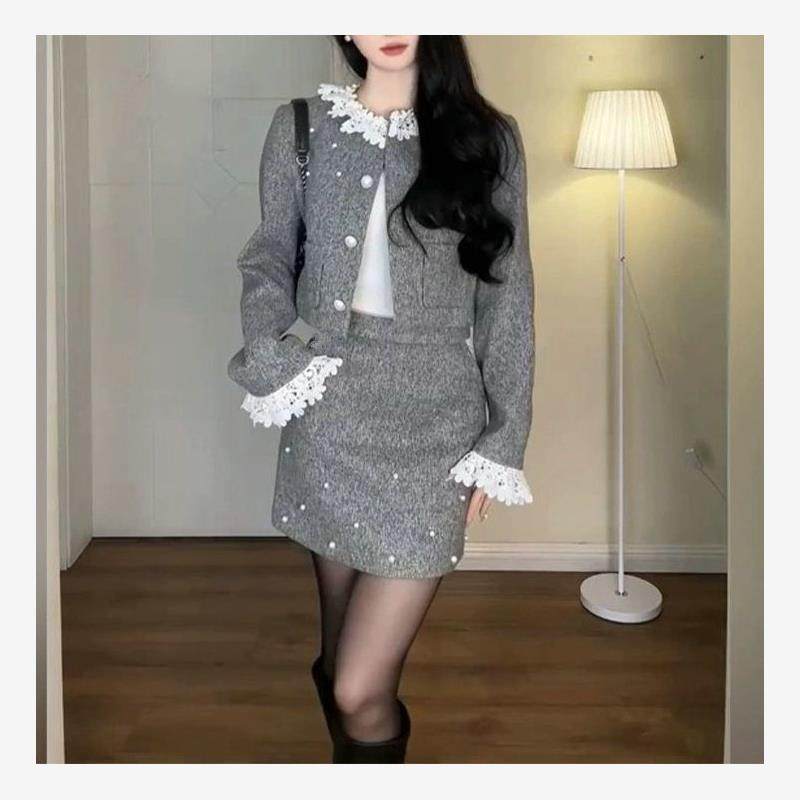 2024秋季法式高级感洋装名媛小香风套装裙小香风外套短裙两件套