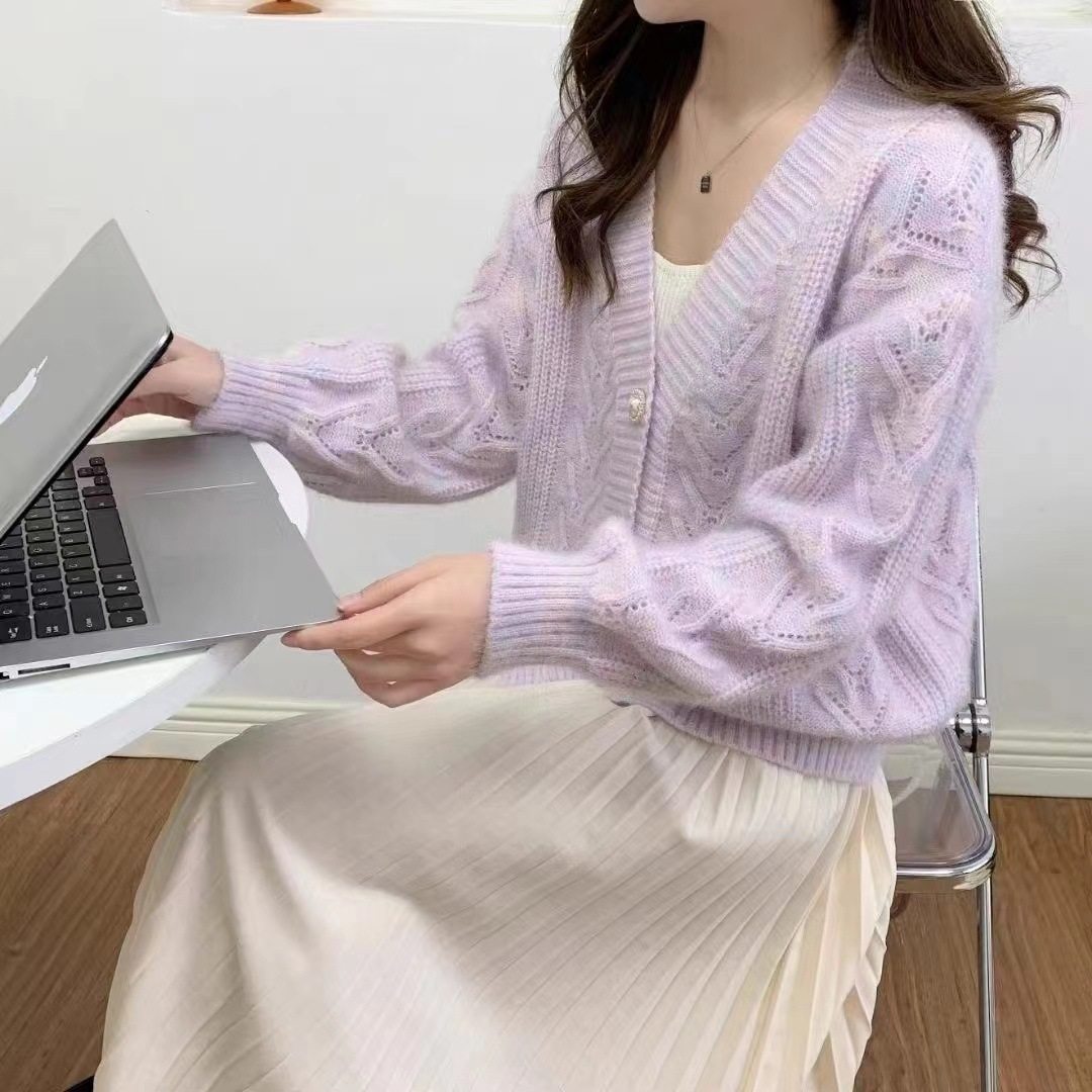 软糯麻花宽松针织开衫女2024秋冬新款花毛外穿宽松慵懒风毛衣外套