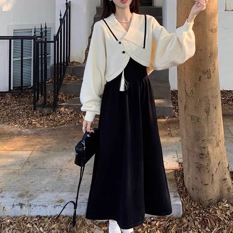 2024早秋装搭配一整套茶系穿搭法式复古感新中式国风连衣裙子套装