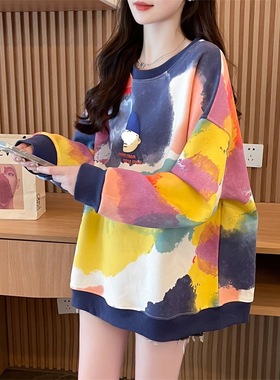 早秋扎染卫衣女春秋季新款韩版宽松时尚设计感小众渐变色上衣潮酷