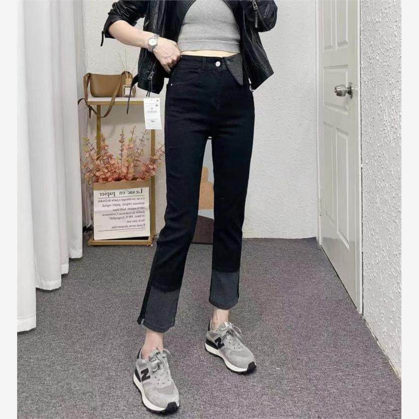 大码女装秋装高腰弹力直筒牛仔裤胖妹妹mm梨型身材显瘦九分烟管裤