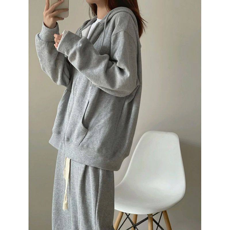 运动休闲套装女2024秋季新款韩版宽松连帽卫衣外套卫裤薄款两件套