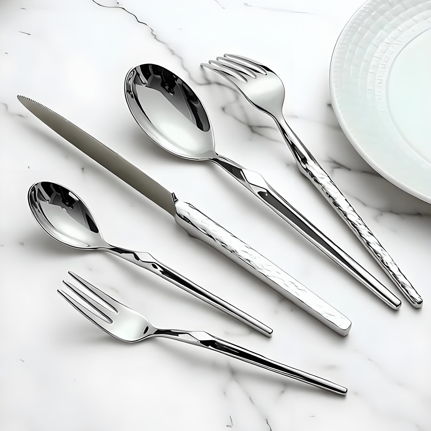 轻奢加厚锻造304不锈钢西餐具套装单边锤目纹牛排刀叉勺子五件套,餐饮具,西餐餐具套装,淘宝优惠券,粉丝福利购,淘宝优惠卷