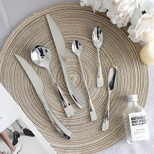 Sentimental简约不锈钢牛排刀叉勺四件套西餐具套装镜面甜品刀叉