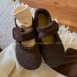 毛呢单鞋 大发姐姐实拍 冬季 女毛毛鞋 内增高加绒保暖勃肯玛丽珍鞋