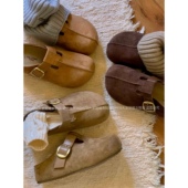 大发姐姐实拍 女半拖 5cm增高～复古软木厚底扣带包头勃肯拖鞋