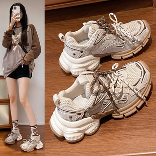 良品爆款 女2024秋季 日式 厚底老爹鞋 带百搭休 新款 软皮网面透气双鞋