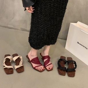 日式 女夏外穿新款 法式 仙女溫柔配裙子海邊沙灘軟平底 良品女士拖鞋