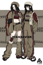pinksavior卡其色条绒拼接显瘦半裙长裤卫衣集合套装限时动态