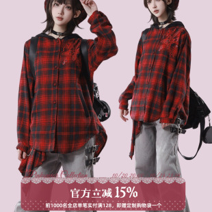 pinksavior | shugo chara!连帽春秋红格休闲搭配衬衫