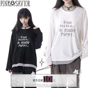 双色拼接假两件秋冬基础长袖 FLUFFY小狗 pinksavior