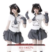 海军领小猫弹力显瘦抽绳短袖 pinksavior 喵语星愿 猫爪花苞裙