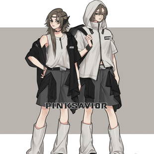 pinksavior【空港】中性设计款背心连帽外套杏灰休闲套装