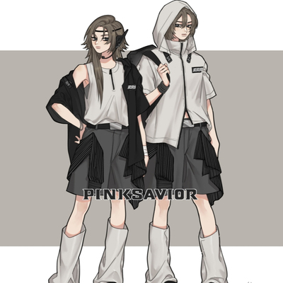 pinksavior【空港】中性设计款背心连帽外套杏灰休闲套装