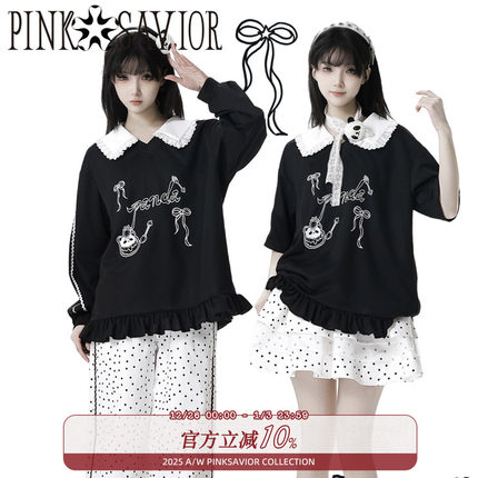 pinksavior【熊猫甜点】夏秋凉感球衣T恤波点显瘦送熊猫玩偶蕾丝