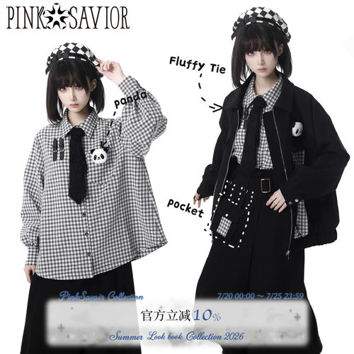 pinksavior圆滚滚/熊猫毛绒领带衬衫+ 条绒夹克+设计款显瘦