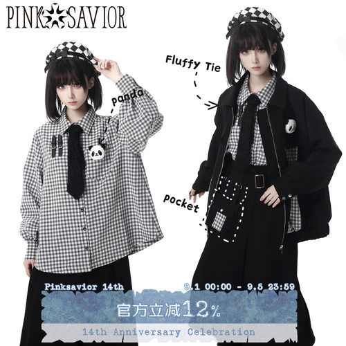 pinksavior圆滚滚/熊猫毛绒领带衬衫+ 条绒夹克+设计款显瘦