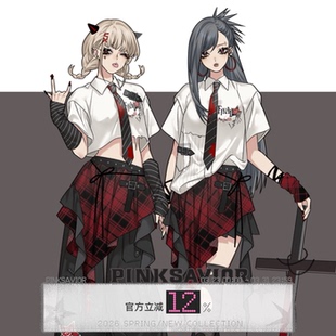 设计感显瘦不规则长裤 红黑撞色衬衫 半裙 夏野际遇 pinksavior