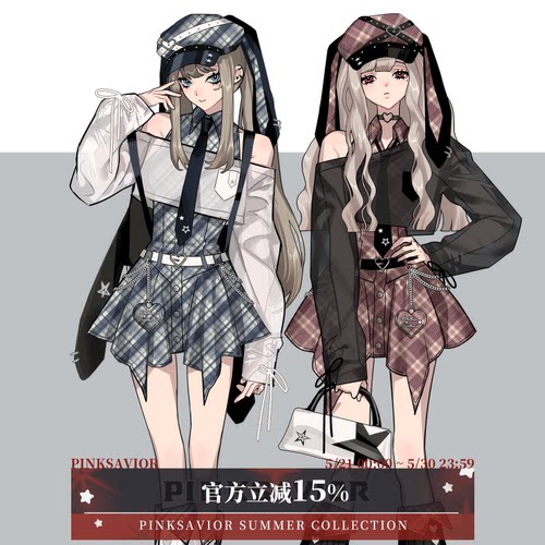 pinksavior【叛逆甜心】格纹收腰夏日连衣裙一字肩防晒上衣学院