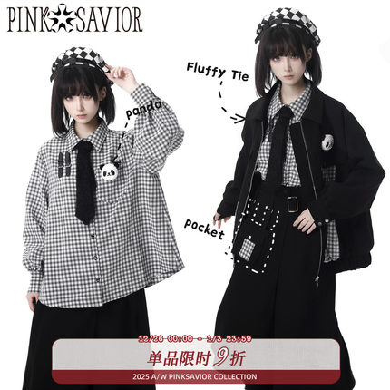 pinksavior/圆滚滚/熊猫毛绒领带衬衫+ 条绒夹克+设计款秋冬显瘦