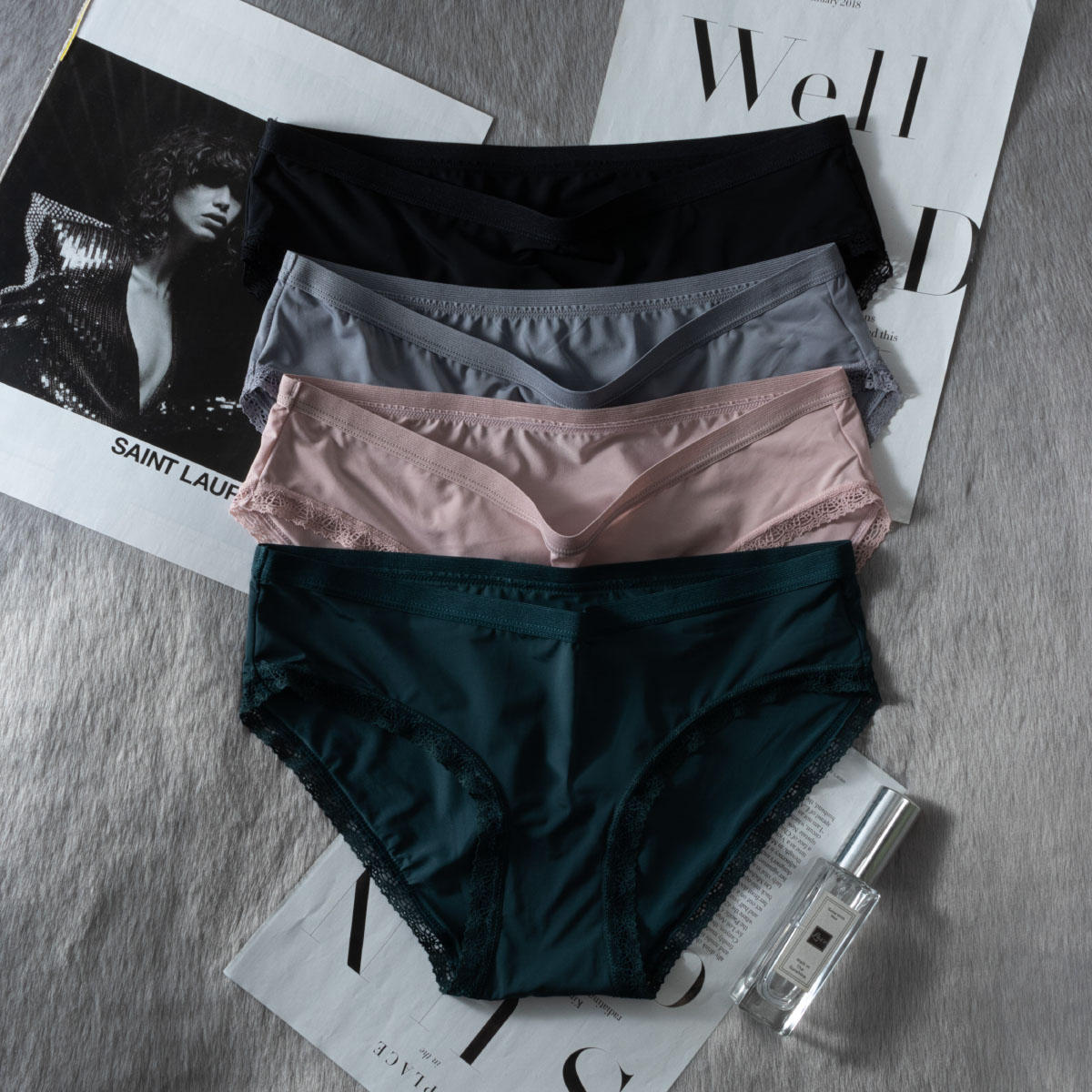 简约冰丝内裤女无痕性感蕾丝边底