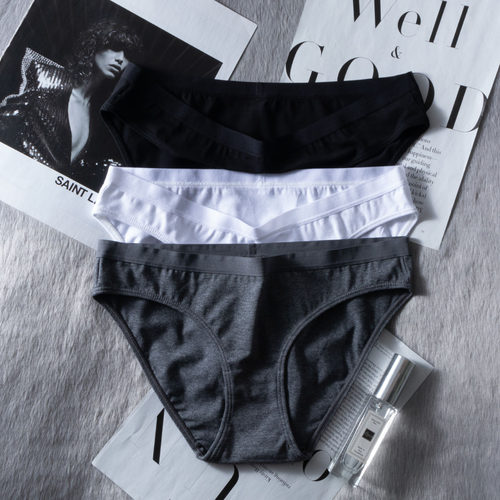 简约纯色内裤女棉质白低腰高开叉