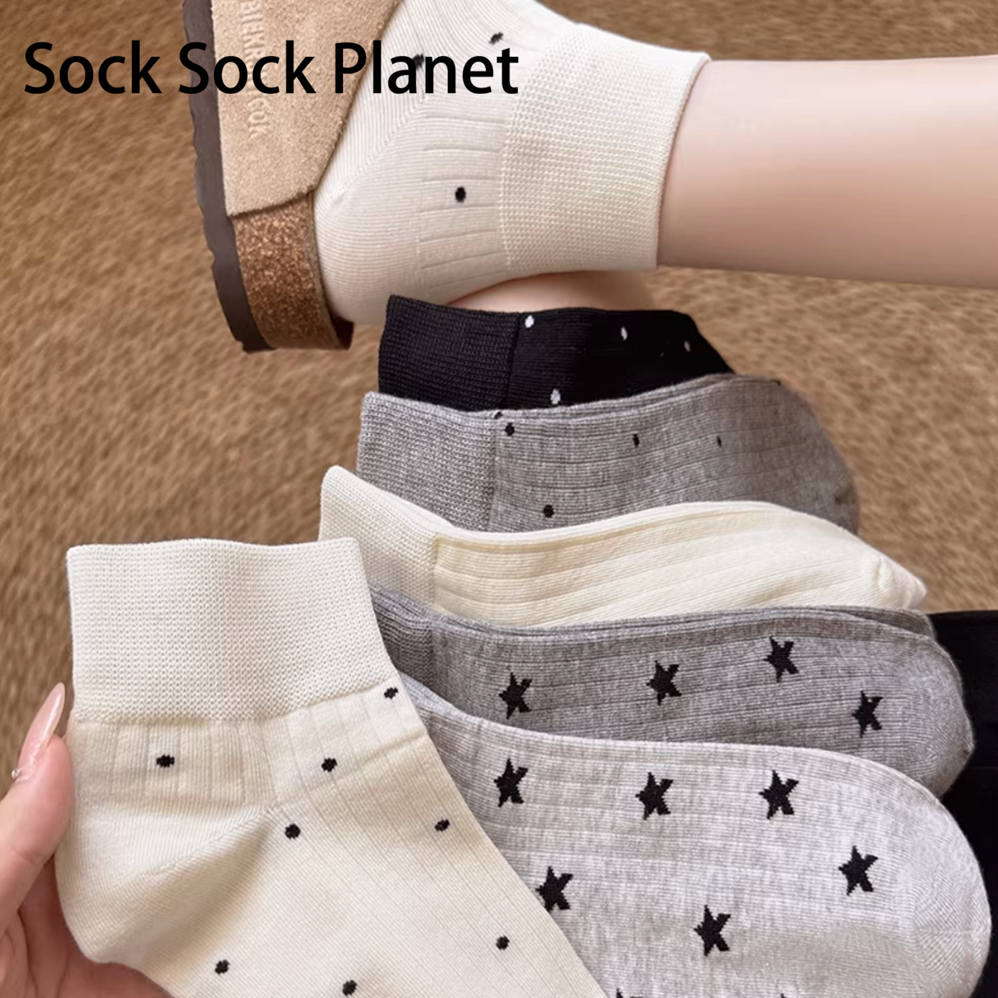 白色袜子女中筒袜ins潮纯棉夏季薄款日系波点学生夏天配拖鞋短袜