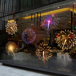 2026新年春节装饰烟花玻璃贴纸商场门店马年春节布置门贴窗贴静电