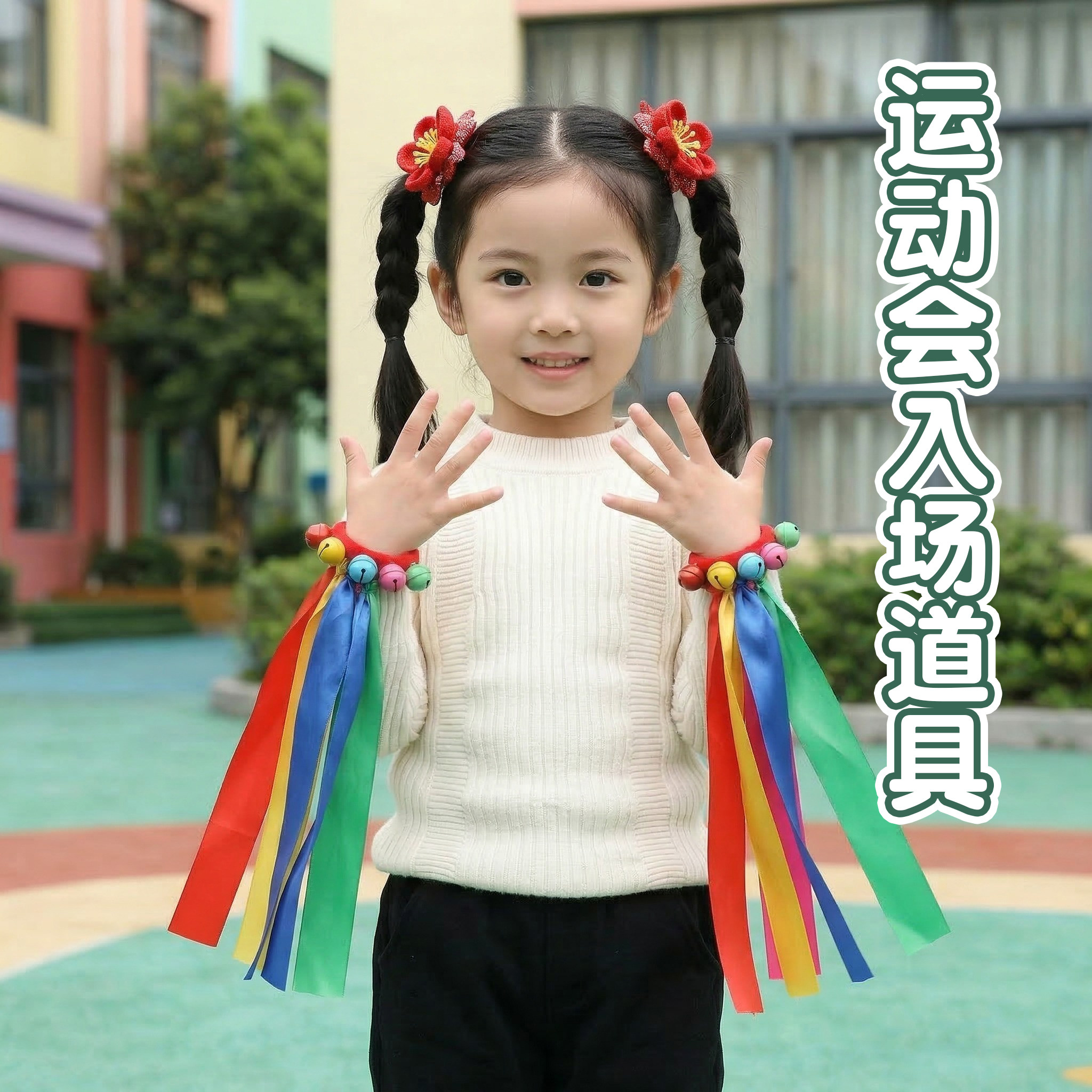 运动会入场创意道具手腕花彩带丝带铃铛趣味啦啦队六一舞蹈表演