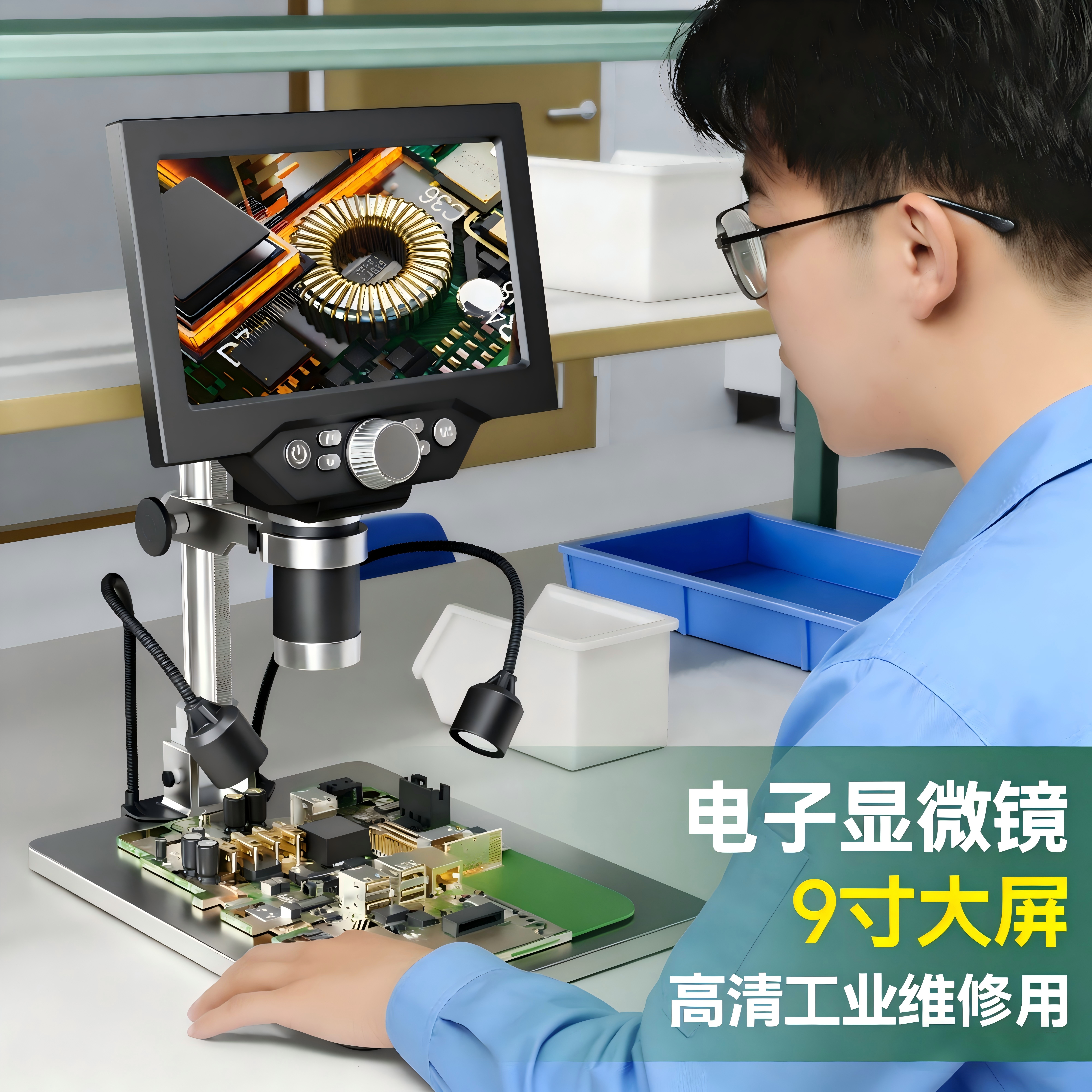 高倍高清电子显微镜维修用鉴定专用工业放大镜2000倍带灯台式手机