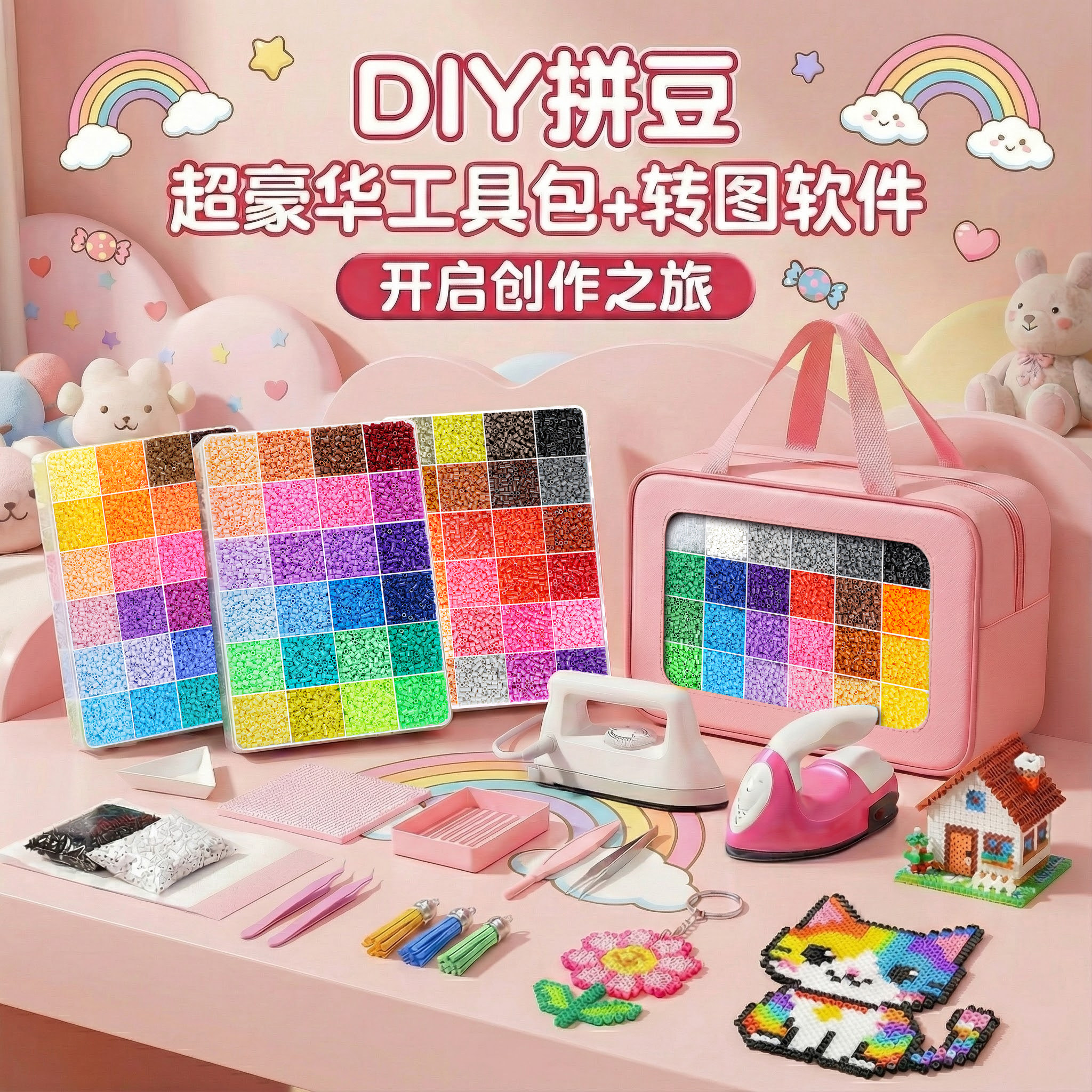 拼豆材料包全套装补充包婆娑拼豆笔工具专用熨斗垫板熨烫纸玩具,节庆用品/礼品,创意/设计玩具,淘宝优惠券,粉丝福利购,淘宝优惠卷