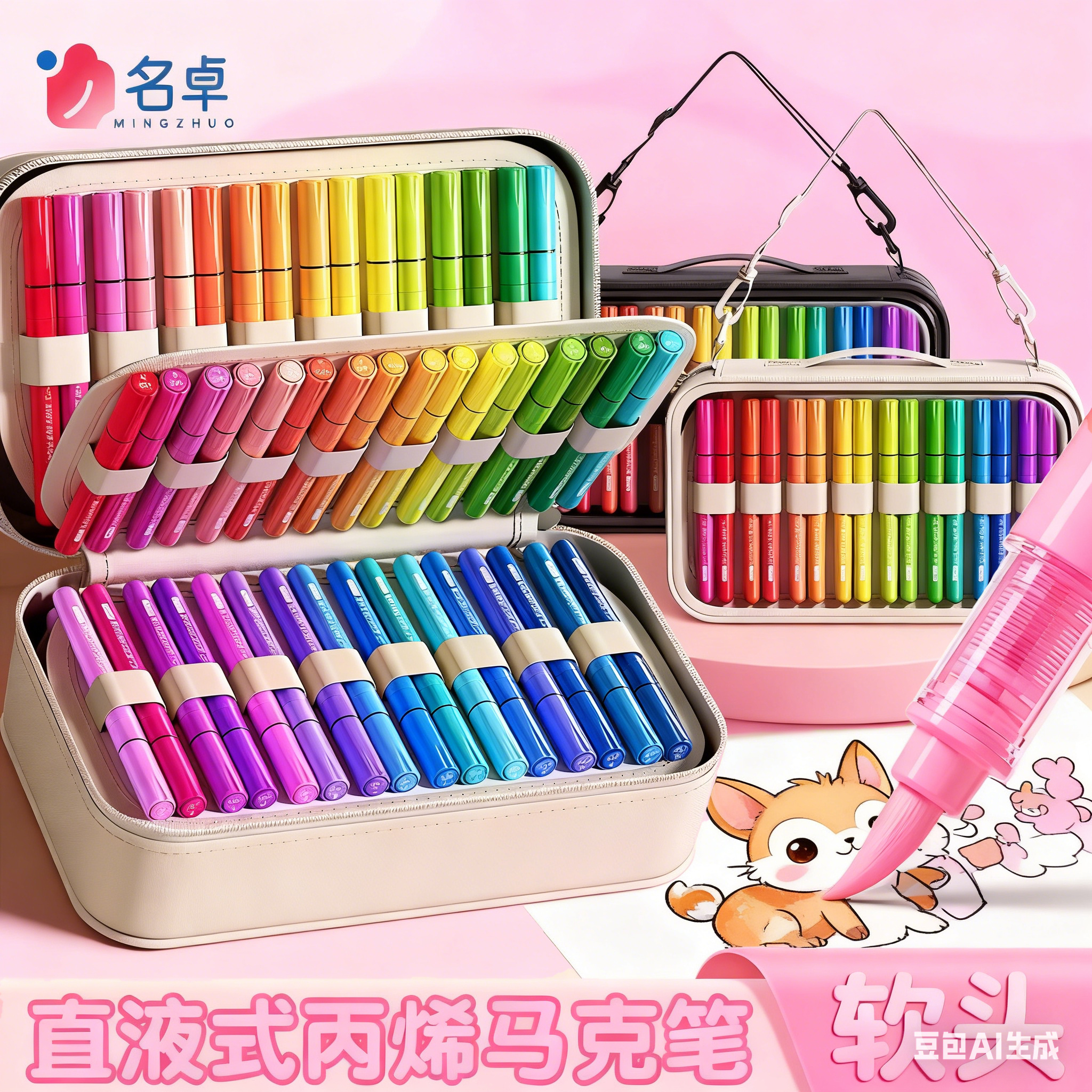 2025年新款丙烯马克笔软头小学生美术专用48色水彩笔儿童可水洗无毒幼儿园不透色玻璃笔可擦绘画画彩色笔套装