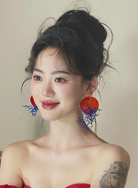 水舞H2078新娘新款手工红蓝色网状惊艳个性夸张网红耳钉影楼耳饰