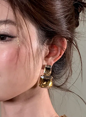水舞H2347欧美范复古气质精致方钻耳饰女时尚夸张耳钉轻奢配饰品