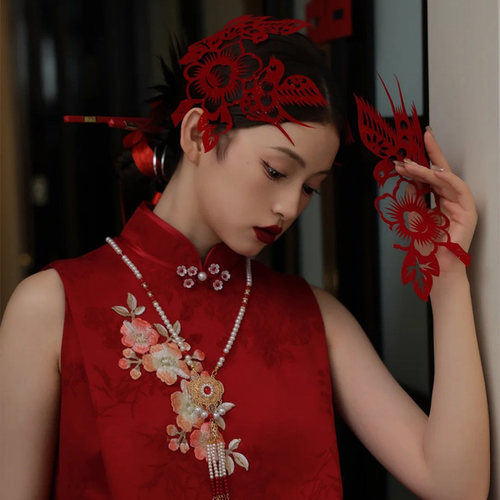 水舞D1102新娘古风项链金色新中式璎珞流苏旗袍结婚秀禾颈链发饰