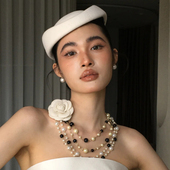 法式 水舞 D1193新娘新款 小香风黑白串珠项链毛衣链轻奢叠戴配饰