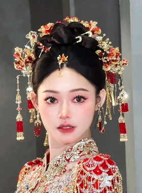 水舞U2216 重工华丽中式新娘秀禾头饰流苏发簪龙凤褂发饰结婚头饰