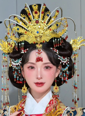水舞U2359古风流苏明制汉服新娘婚嫁配饰金红色古典发钗套装头饰