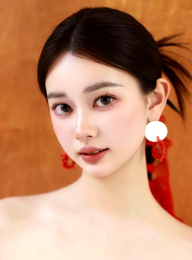 水舞 H2292 新款贝壳红色圆形耳钉手作个性小众新娘新中式耳饰品